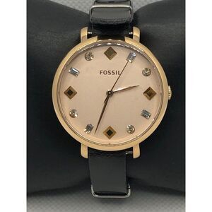 Fossil ES4473 Women's Black Leather Analog Rose Gold Dial Quartz Watch KS328